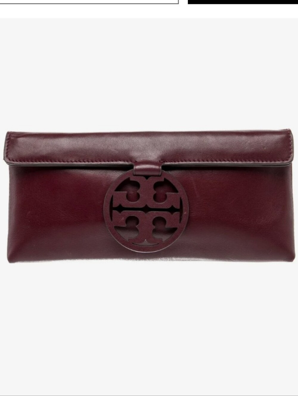 Tory Burch Burgundy Leather Logo Clutch